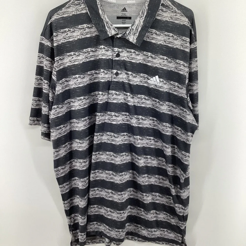 Adidas Golf Polo Shirt Men's 2XL Black White Striped‎ Short Sleeve Performance